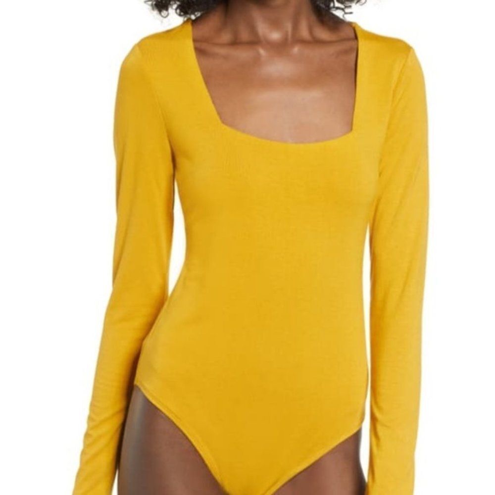 Socialite Square Neck long sleeve mustard yellow Bodysuit size M